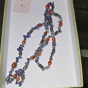 Blue and Orange Beaded Necklace